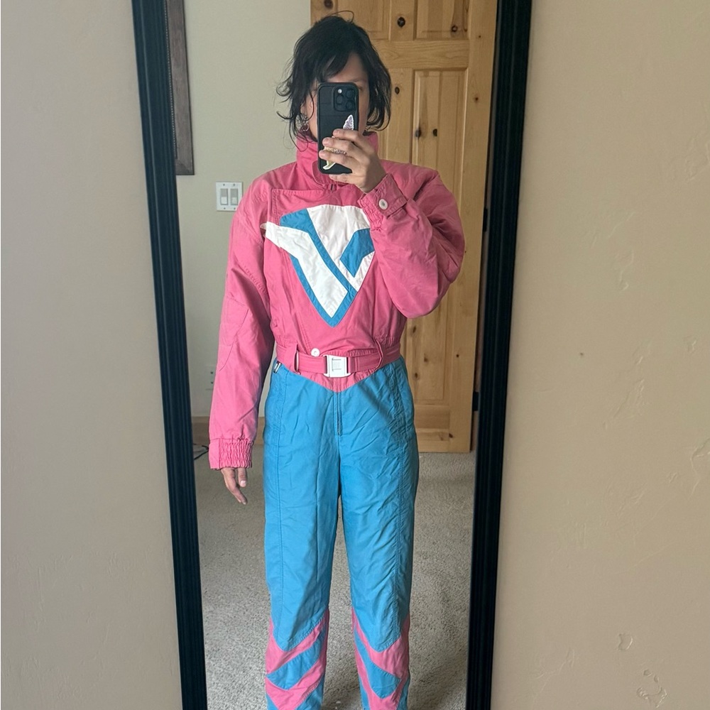 Vintage Rare Bogner Pink and Blue Ski Suit